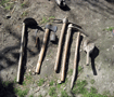 トゥングリ村　ガンブラの家にあった道具　一番右は土塊を壊すもの Farming implements